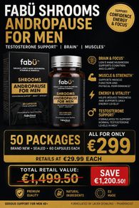 fabu Shrooms Andropause for Men. 50 Packs Supplement. Shilajit. Vitamins B2, B5, B6 & B12.