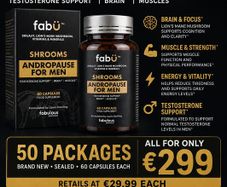 fabu Shrooms Andropause for Men. 50 Packs Supplement. Shilajit. Vitamins B2, B5, B6 & B12.
