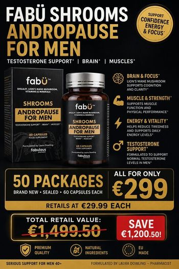fabu Shrooms Andropause for Men. 50 Packs Supplement. Shilajit. Vitamins B2, B5, B6 & B12.