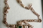 Vintage 9Ct GOLD  Green CZ Claddagh Bracelet L-7,4"   3,38g