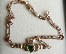 Vintage 9Ct GOLD  Green CZ Claddagh Bracelet L-7,4"   3,38g
