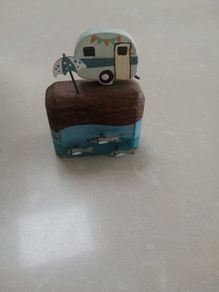 Small wooden ornament caravan by the sea handmade