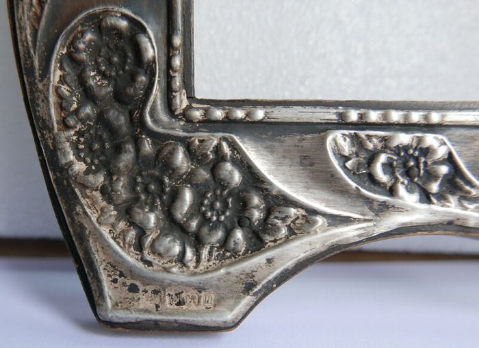 Antique Edwardian Wooden & Sterling Silver Photo Frame Art Nouveau  1800s