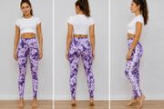 Purple Tie Dye High Waisted Leggings with Side Stripes S/M