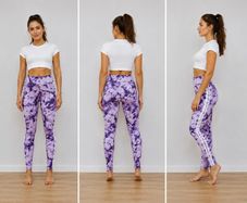 Purple Tie Dye High Waisted Leggings with Side Stripes S/M