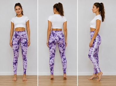 Purple Tie Dye High Waisted Leggings with Side Stripes S/M