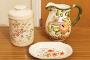 Beautiful trio  Trompe L' Oeil Hummingbird and Hibiscus Table Pitcher, Royal Worcester Spode Palissy  &amp; "The Country Diary Collection"  by Royal Winton Staffordshire  1977