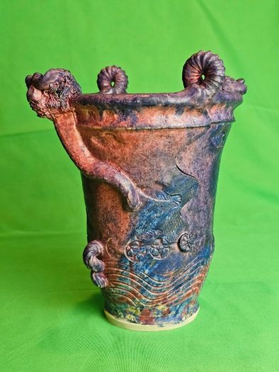 Michael Kennedy Sligo Studio Pottery Vase , Irish Ceramic Art, Ram Horn Handles