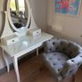Elegant White Vanity Table & Mirror Set with Glass Top Image 3
