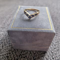 Diamond and Sapphire Wishbone 9ct Gold Ring