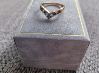 Diamond and Sapphire Wishbone 9ct Gold Ring
