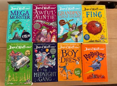 David Walliams Book collection set x8 books including Bad Dad Awful Auntie and The Midnight Gang