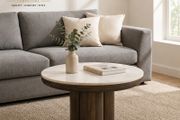 Modern Round Coffee Table 60cm White Marble Effect Top with Metal Base