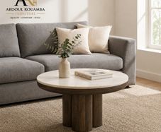 Modern Round Coffee Table 60cm White Marble Effect Top with Metal Base