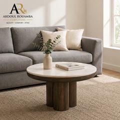 Modern Round Coffee Table 60cm White Marble Effect Top with Metal Base