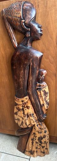 Large African Mother and Child Hand Carved Wood Relief Wall Art 78cm
