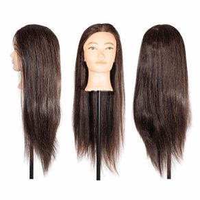 18" Hairdressing Training Head Real Human Hair Brown Long Hair Practice Head