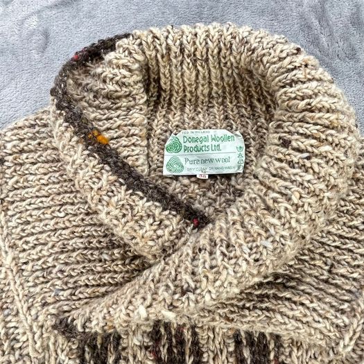 Vintage Donegal Woollen Products - 38 S - Chunky Shawl-Collar Wrap Neck Jumper