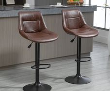 2-Piece Set of Bar Stools Bar Chairs, Height Adjustable, with Footrest, 46.5cm x 50cm x 108cm, Black + Brown