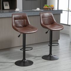 2-Piece Set of Bar Stools Bar Chairs, Height Adjustable, with Footrest, 46.5cm x 50cm x 108cm, Black + Brown