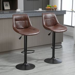 2-Piece Set of Bar Stools Bar Chairs, Height Adjustable, with Footrest, 46.5cm x 50cm x 108cm, Black + Brown