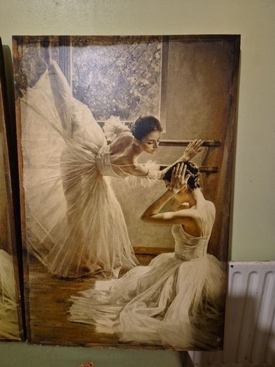 Rare find. Vintage Couple of Large Ballerinas Scene. Ballet Art.