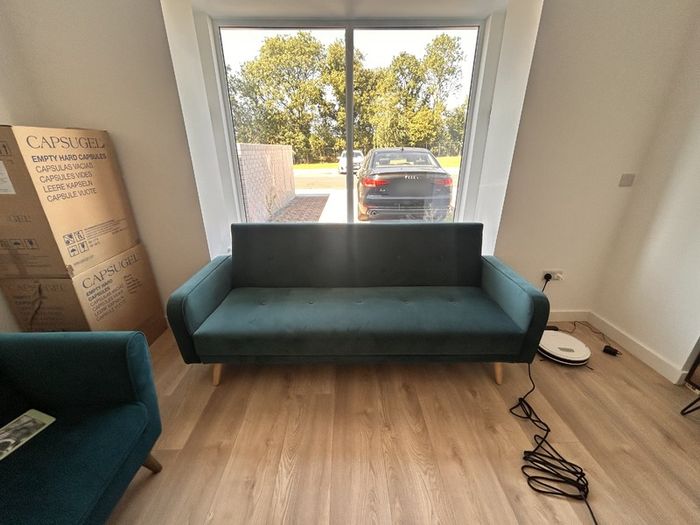 Light Teal Velvet 3 Seater Sofa Bed