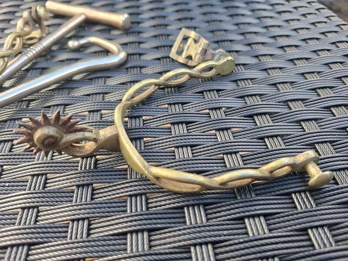 Antique pair of Brass Military Spurs with Boot Hooks