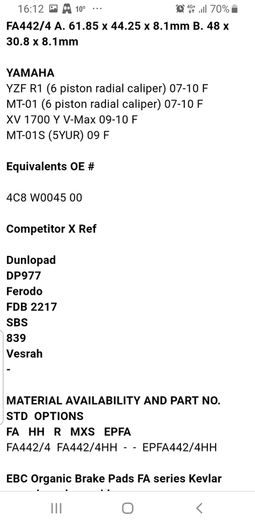 Ebc Sintered Metal Brake Pad - Fa442/4hh  Yamaha
