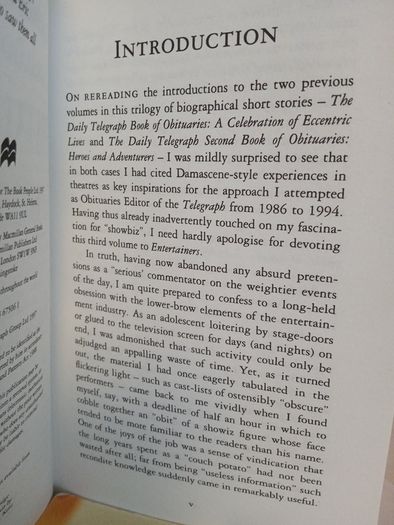 The Daily Telegraph Third Book of Obituaries: Entertainers Edited by Hugh Massingberd (GT388)