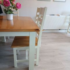 dining table and 6 solid oak chairs