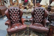Pair of Vintage Leather Wingback Chairs  Classic Chesterfield Style