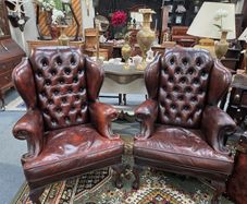 Pair of Vintage Leather Wingback Chairs  Classic Chesterfield Style
