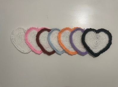 Handmade Crochet Heart Coasters (Set of 6) - Valentine's Gift