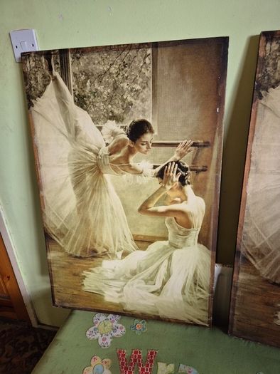 Rare find. Vintage Couple of Large Ballerinas Scene. Ballet Art.