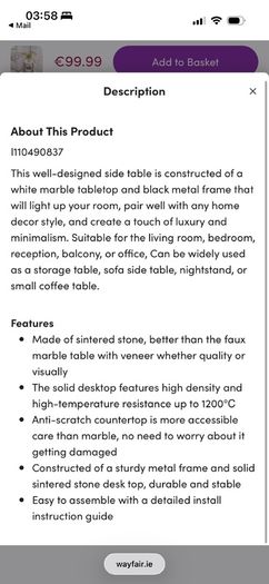 Marble and black end table
