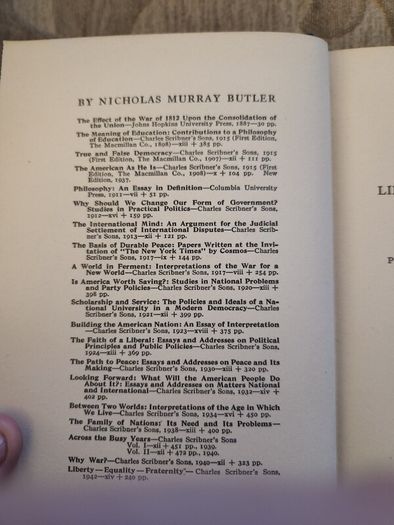 Library-equality-fraternity. Essays And Addresses On The Problems Of To-day And Tomorrow. By Nicholas Murray Butler. 1942 Hardback In Good Condition. See Photos For Same.