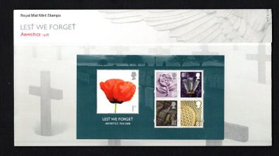 2008 Great Britain The 90th Anniversary of the End of WWI Commemorative Stamps Miniature Sheet Presentation Pack