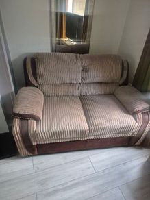 3 & 2 Seater Sofa Suite Beige/Brown Cord  Good Condition