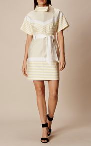Karen millen belted Yellow Stripe Dress UK 12
