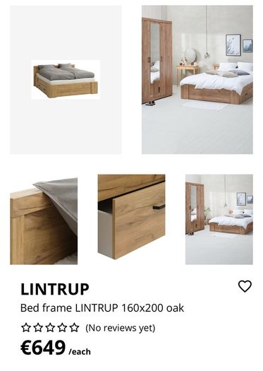 LINDTRUP King Size Bed Frame 160 200 cm Oak