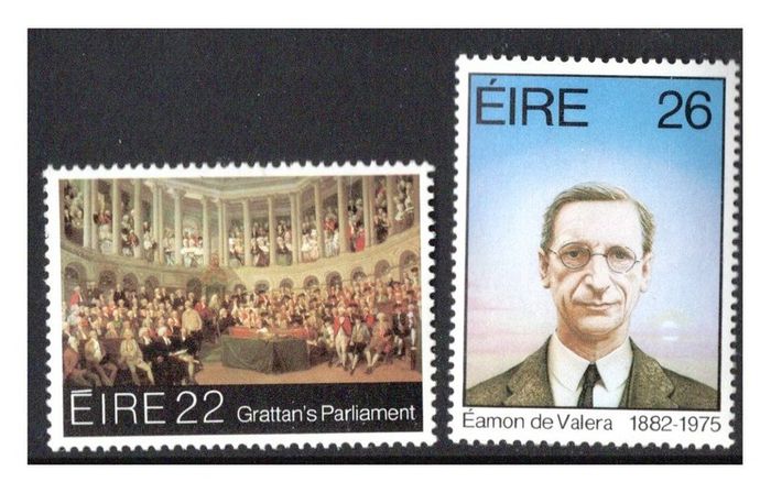1982 Ireland Anniversaries Bi-Centenary of Grattan's Parliament and Centenary of the Birth of Eamon DeValera Commemorative Stamps Mint Never Hinged (MNH)