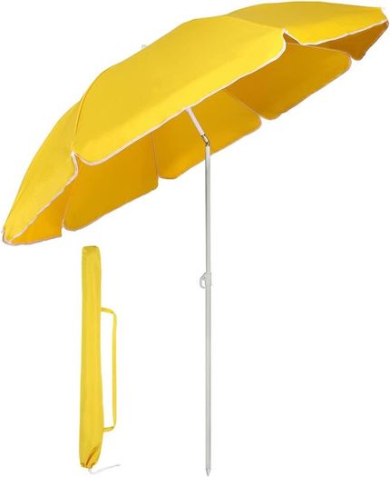 1.6m Beach Umbrella with Cover, Portable Tilting Garden Parasol Umbrella, Garden Umbrella for Beach/Pool/Patio, Round Sunscreen UV20+ Yellow