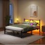 Double Bed Frame with Charging Station,LED Headboard,Black Modern Geometric Headboard Metal Platform Bed Frame for bedroom,Under Bed Storage Space,No Box Spring Needed,Easy Assembly Image 3