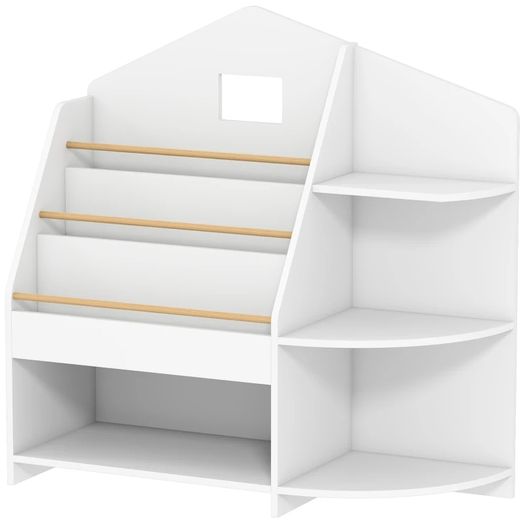 Childrens Shelf with 7 Shelves for Books, Toys, Rounded Edges, Holds 40 kg, White
