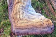 Handmade crochet triangle shawl wrap. Brown and beige ombre lacy shawl