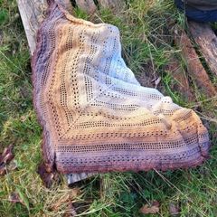 Handmade crochet triangle shawl wrap. Brown and beige ombre lacy shawl
