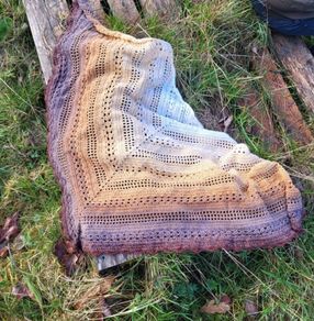 Handmade crochet triangle shawl wrap. Brown and beige ombre lacy shawl