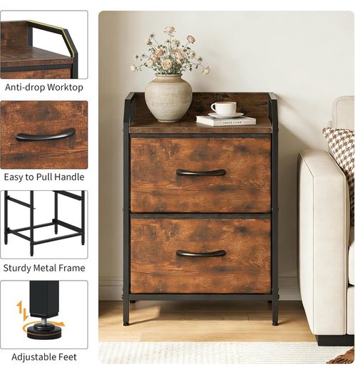 Bedside Table with 2 Storage Fabric Drawers