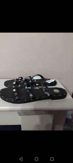 Black stud sandals size 6 tags tk maxx